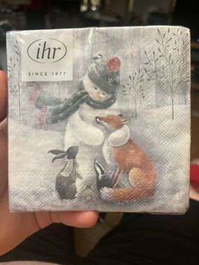 IHR Winter Snowman & Fox Paper Napkins - White, Gray, Orange 20ct
